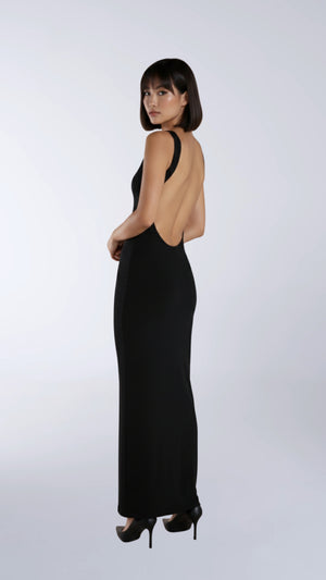 Robe longue dos nu plongeant sexy couleur noire – par EXCUS paris