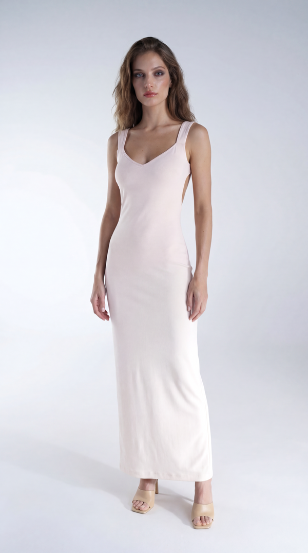 Robe longue dos nu plongeant sexy couleur pastel – par EXCUS paris